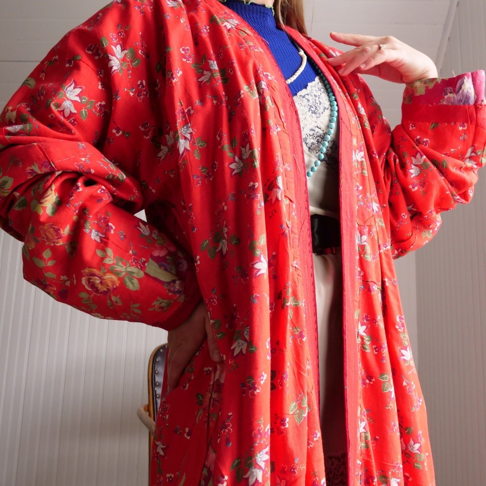 AMAZING antique Uzbekistan ikat dyed silk and calico cotton reversible jacket - Picture 12 of 14